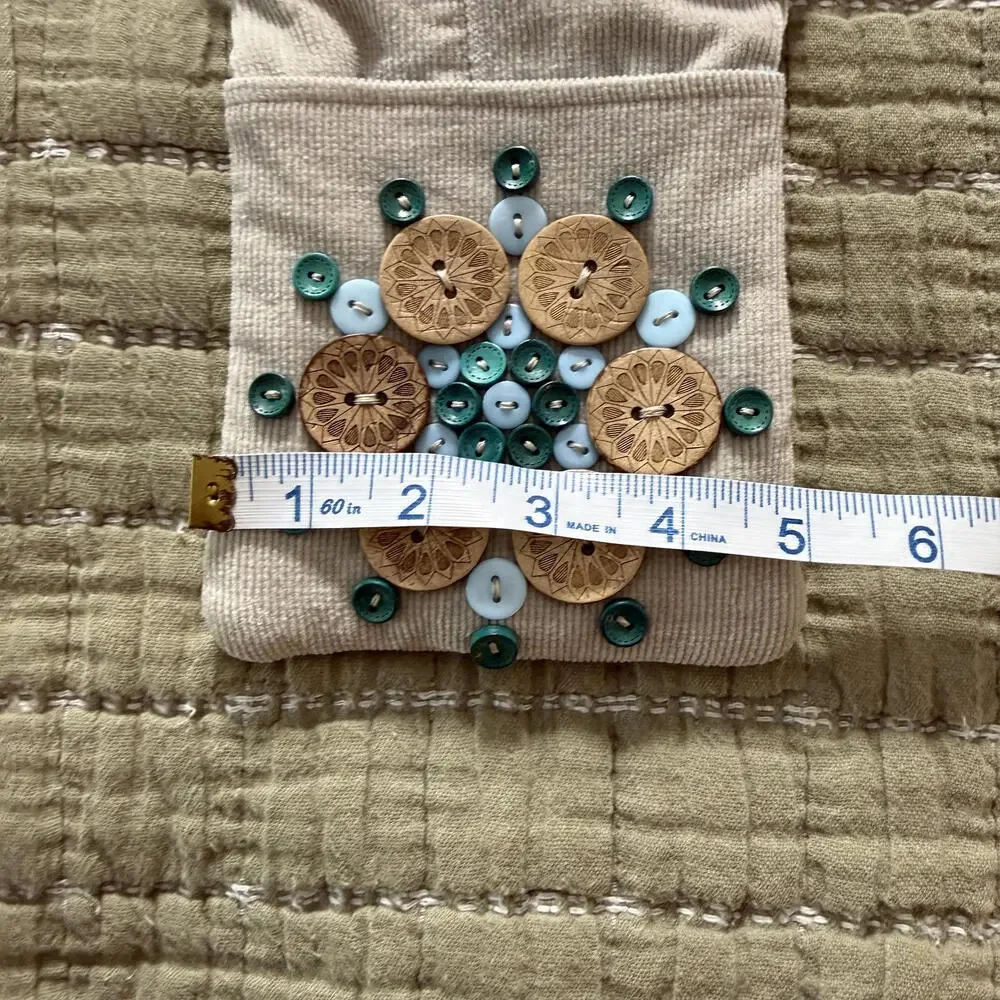CUTE as a BUTTON handmade Boho crossbody embellished tan Bag. Cottage Core